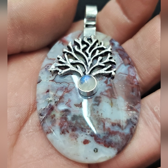 New Seam Agate and Rainbow Moonstone 925 Silver Pendant. - Picture 13 of 14